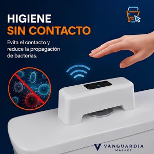 Sensor automático para inodoro que evita el contacto con superficies, ayudando a reducir la propagación de bacterias y mejorando la higiene en el baño.