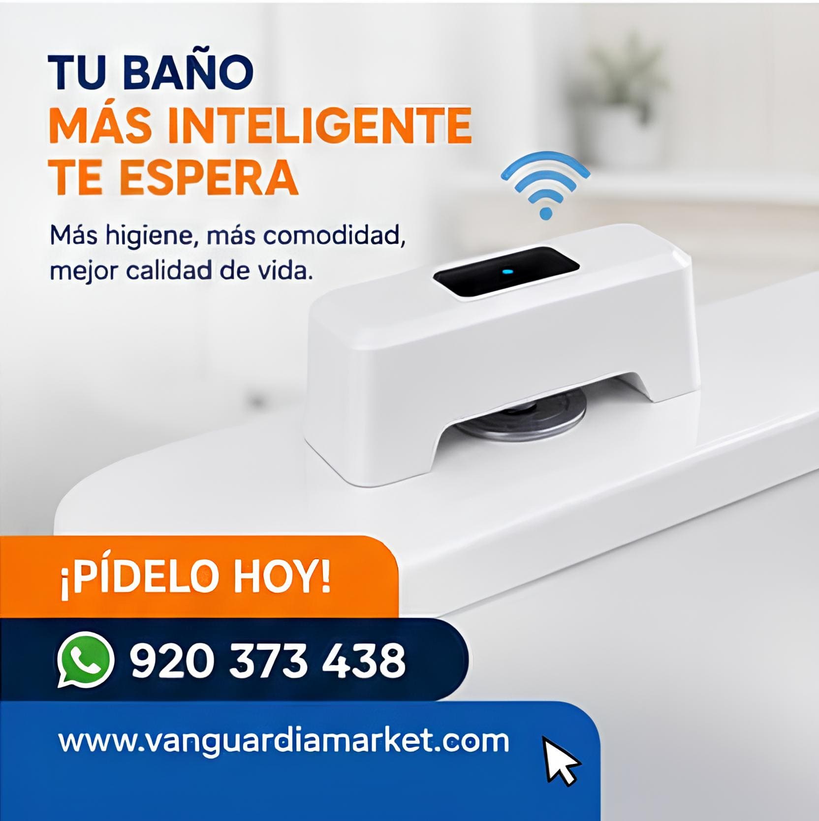 Inodoro con sensor inteligente de descarga automática para un baño más higiénico y moderno, disponible para comprar en Vanguardia Market.